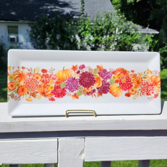 Pumpkin Autumnal Print Design Large Rectangular Melamine Serving Tray 19in - Picture 3 of 8